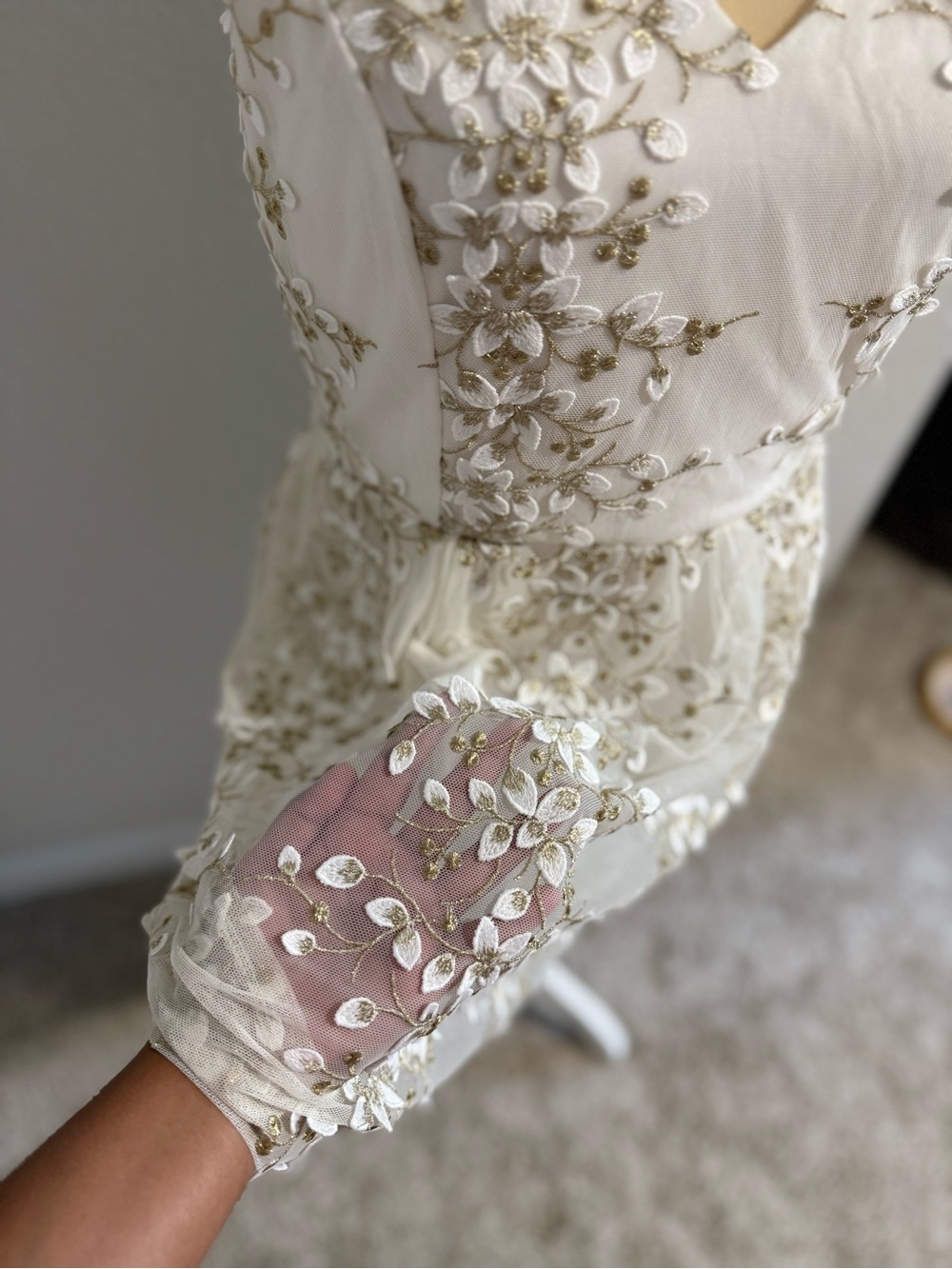 Altar'd State Ivory Dress with Gold Floral Embroidery - Picture 8 of 12